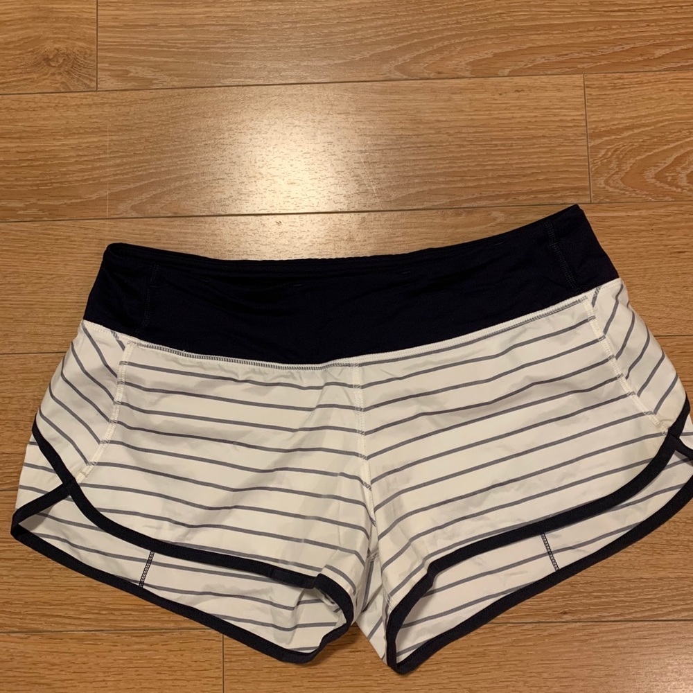 lululemon athletica Women's White Striped Athletic Shorts with Black Waistband